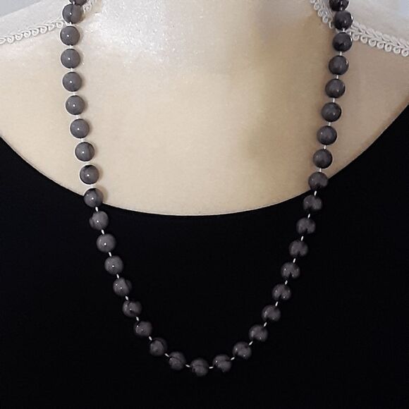 Natural stone gray beaded necklace career casual - Picture 2 of 2